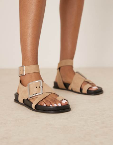 ASOS DESIGN Flawless suede toe loop footbed sandals in mushroom - view 1