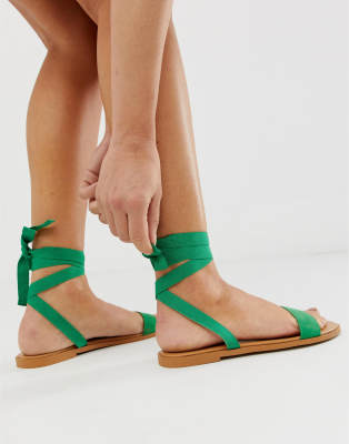 asos design flawless tie leg flat sandals