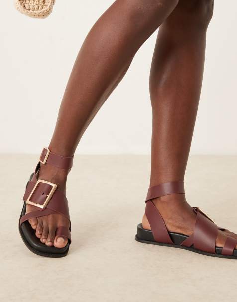 ASOS DESIGN – Flawless – Vinröda lädersandaler med tårem - view 1