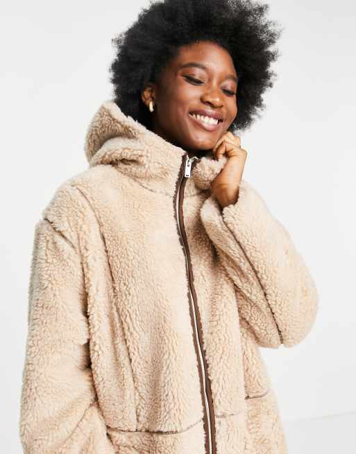 ASOS DESIGN cropped fleece jacket in camel