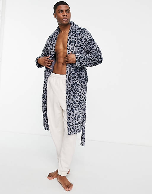 Asos Men Clothing Loungewear Bathrobes Fleece robe in animal print 