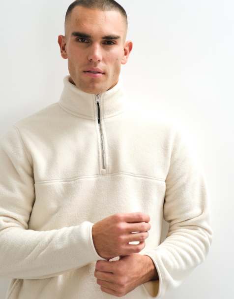 ASOS DESIGN fleece med kort dragkedja i beige - view 1