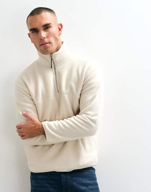 ASOS DESIGN fleece med kvart lynlås i beige, 2 af 5