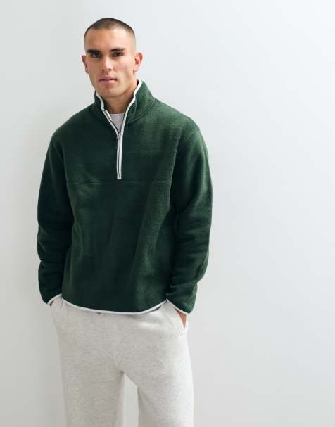 ASOS DESIGN fleece med kvart lynlås og kontrastkant i grøn - view 1