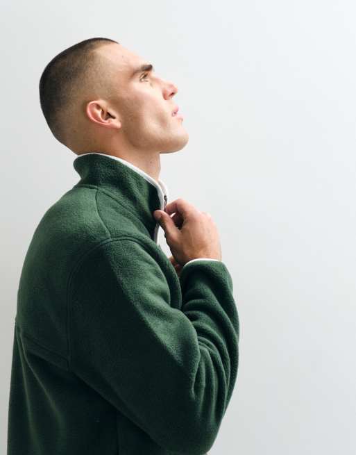 ASOS DESIGN fleece med kvart lynlås og kontrastkant i grøn, 4 af 5