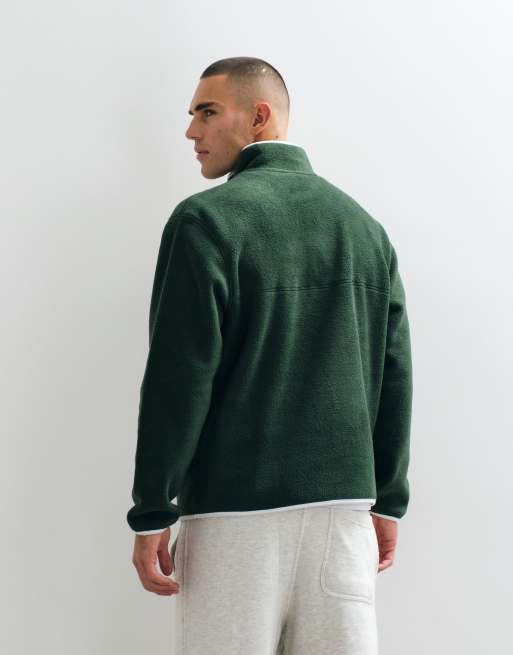 ASOS DESIGN fleece met kwartrits en contrasterende bies in groen, 5 van 5
