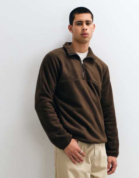 ASOS DESIGN fleece met kwartrits in bruin - view 1