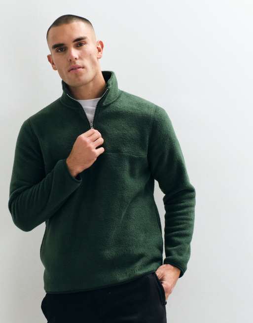 ASOS DESIGN - Fleece met kwartrits in groen, 3 van 5