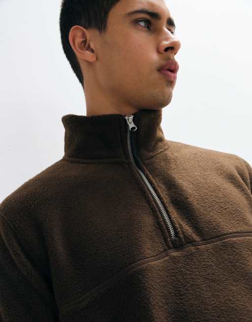 ASOS DESIGN Fleece mit Viertelreißverschluss in Braun, 2 von 5