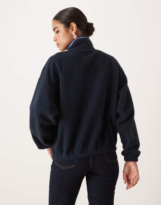 ASOS DESIGN – Fleece-Pullover in Blau mit farblich abgestimmtem Nylon-Detail und kurzem Reißverschluss, 4 von 4