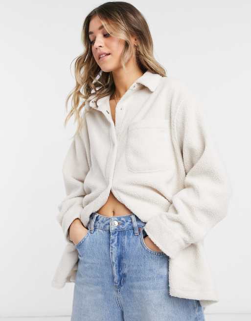 ASOS DESIGN fleece shacket in pale pink, 3 of 4