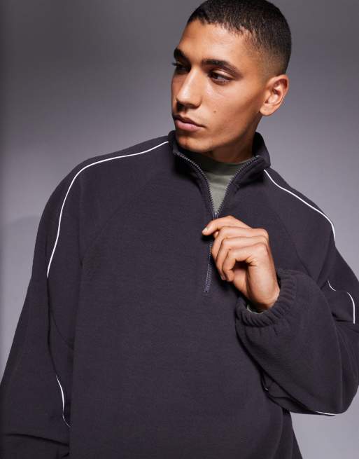 ASOS DESIGN – Fleece-Sweatshirt in Anthrazit mit kurzem Reißverschluss und Paspelierung, Relaxed-Fit-Passform, 5 von 5