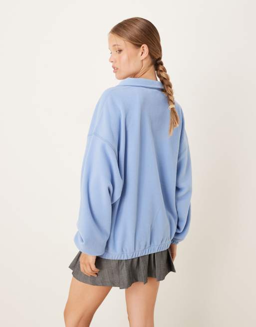 ASOS DESIGN – Fleece-Sweatshirt in Dämmerungsblau mit kurzem Reißverschluss, 3 von 4