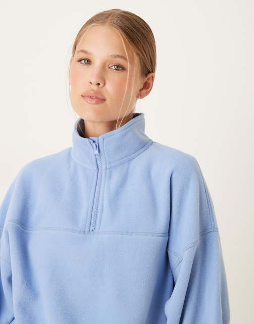 ASOS DESIGN – Fleece-Sweatshirt in Dämmerungsblau mit kurzem Reißverschluss, 4 von 4