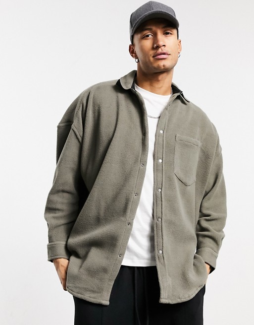 ASOS DESIGN fleece volume overshirt in grey