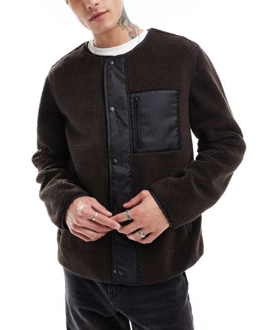 ASOS DESIGN - Fleecejack met rits en zak in bruin