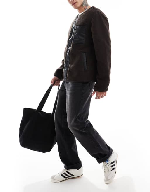 ASOS DESIGN – Fleecejacke in Braun mit durchgehendem  