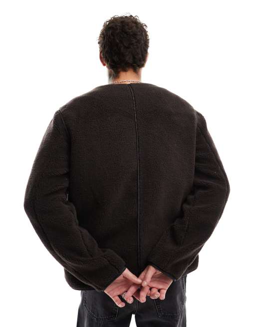 ASOS DESIGN – Fleecejacke in Braun mit durchgehendem  