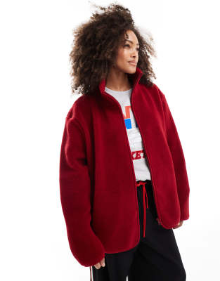 ASOS DESIGN - Fleecejacke in Burgunderrot mit Reißverschluss