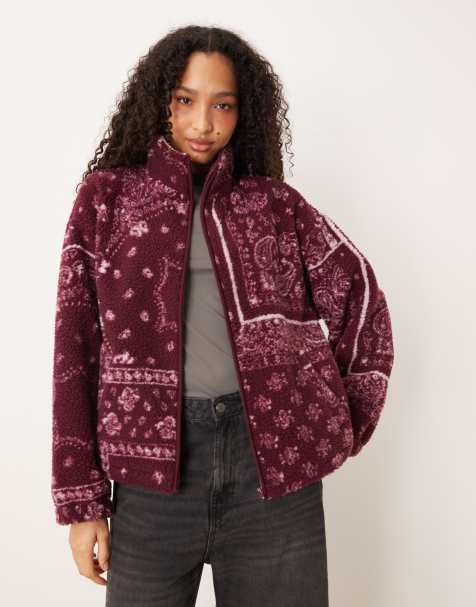 ASOS DESIGN – Fleecejacke in Pflaume mit Reißverschluss und Bandana-Print - view 1