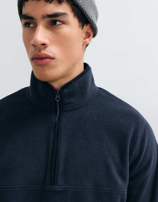 ASOS DESIGN fleecetröja med kvart dragkedja i marinblått, 4 av 5