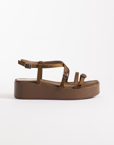 ASOS DESIGN Fleetwood strappy flat sandal in olive satin - view 1