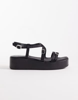 Asos Design Fleetwood Strappy Flat Sandals In Black