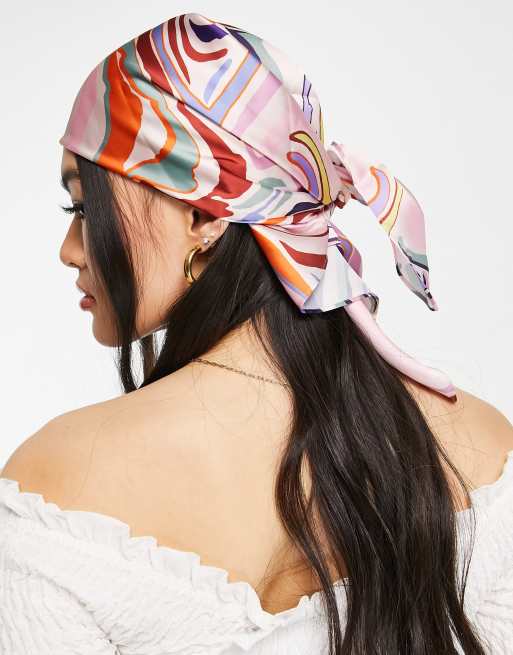 ASOS DESIGN – Flerfärgad medelstor hårsjal i polysatin med virvelmönster - MULTI, 2 av 4
