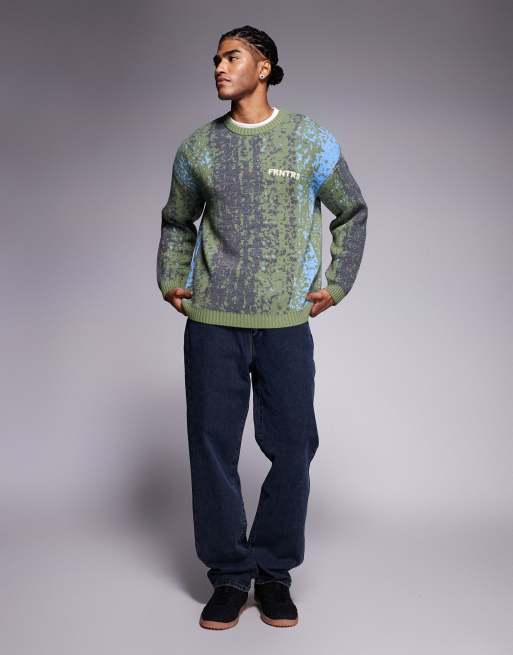 ASOS DESIGN – Flerfärgad, ombréfärgad, stickad, avslappnad tröja med FRNTRS-broderi, 2 av 5