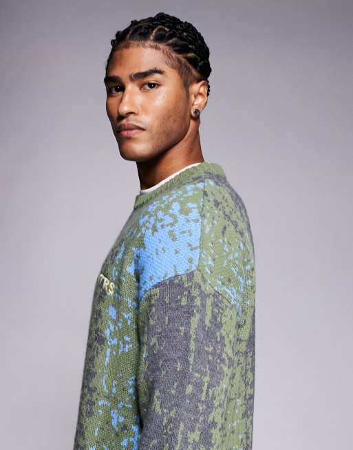 ASOS DESIGN – Flerfärgad, ombréfärgad, stickad, avslappnad tröja med FRNTRS-broderi, 4 av 5