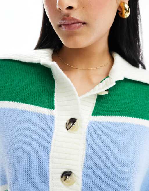 ASOS DESIGN – Flerfärgad, randig, stickad, ärmlös rugbytröja med krage, 3 av 4