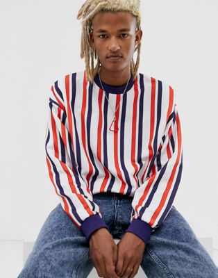 ASOS DESIGN – Flerfärgad randig sweatshirt i oversize-modell-Vit
