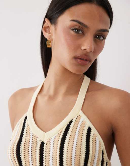 ASOS DESIGN – Flerfärgad, randig topp i garn med halterneck, 3 av 4