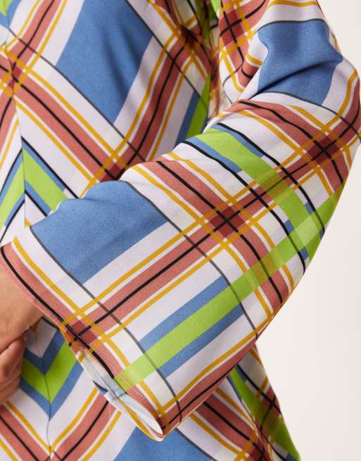 ASOS DESIGN – Flerfärgad, rutig miniklänning med rund halsringning och utsvängda ärmar, 4 av 4