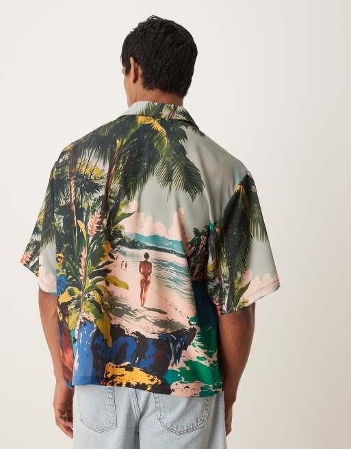 ASOS DESIGN – Flerfärgad skjorta med boxig oversize-passform och strandmönster, 3 av 4