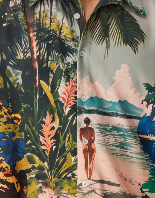 ASOS DESIGN – Flerfärgad skjorta med boxig oversize-passform och strandmönster, 4 av 4