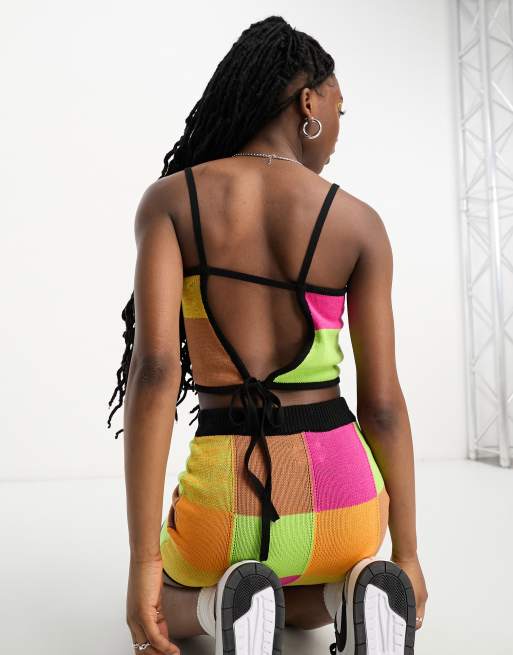 ASOS DESIGN – Flerfärgad stickad co ords med lapptäckedesign, del av set, 4 av 4