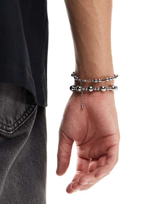 ASOS DESIGN – Flerfärgade armband i svart och silver med pärlor, 2-pack, 2 av 3