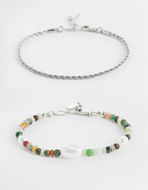 ASOS DESIGN – Flerfärgade armband med syntetiska pärlor och halvädelstenar, 2-pack - view 1