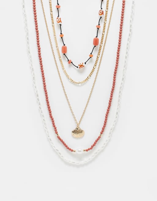 ASOS DESIGN – Flerfärgade halsband med pärlor och rep, 5-pack