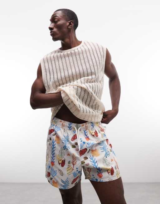 ASOS DESIGN – Flerfärgade, korta badshorts med havsmönster, 2 av 5