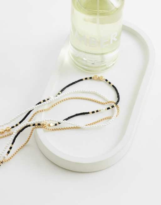 ASOS DESIGN – Flerfärgade pärlhalsband med kedja och pärlor, 3-pack, 2 av 4