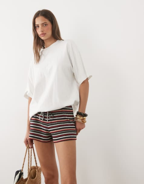 ASOS DESIGN – Flerfärgade, randiga, virkade shorts i jersey, del av set - view 1