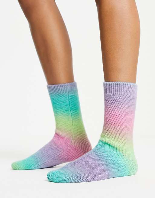 ASOS DESIGN – Flerfärgade stickade mysstrumpor med ombréeffekt