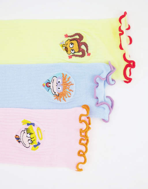 ASOS DESIGN – Flerfärgade strumpor med volang och Rugrats-tryck, 3-pack, 4 av 4