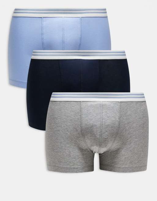 ASOS DESIGN – Flerfärgade trunks med randiga midjeband, 3-pack
