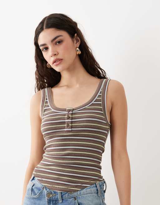 ASOS DESIGN – Flerfärgat, randigt linne i henleystil , 3 av 4