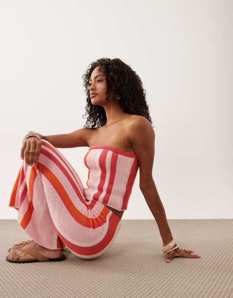 ASOS DESIGN – Flerfärgat, randigt, stickat set med bandeau-topp - view 1