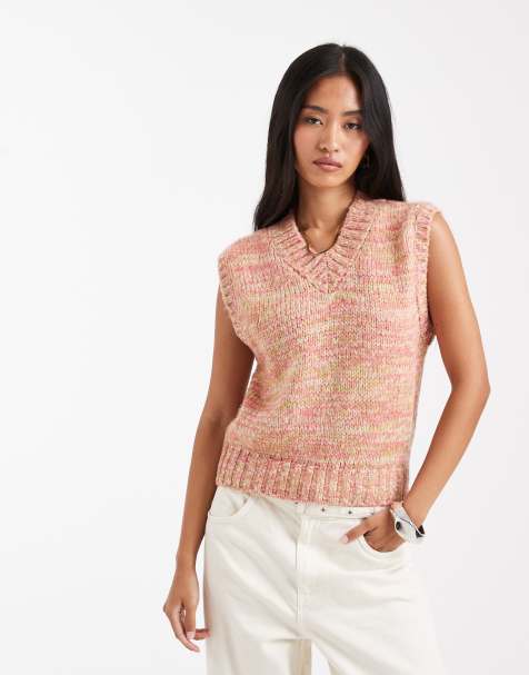 ASOS DESIGN – Flerfärgat, stickat linne med v-ringning - view 1