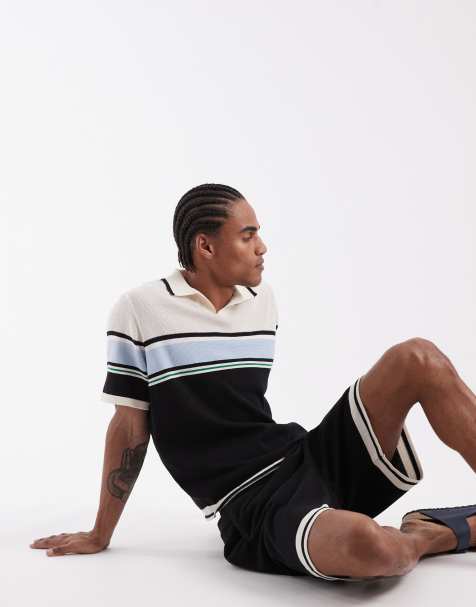 ASOS DESIGN - Flerfarvet og afslappet poloskjorte i strik med stribedetaljer - Del af sæt - view 1